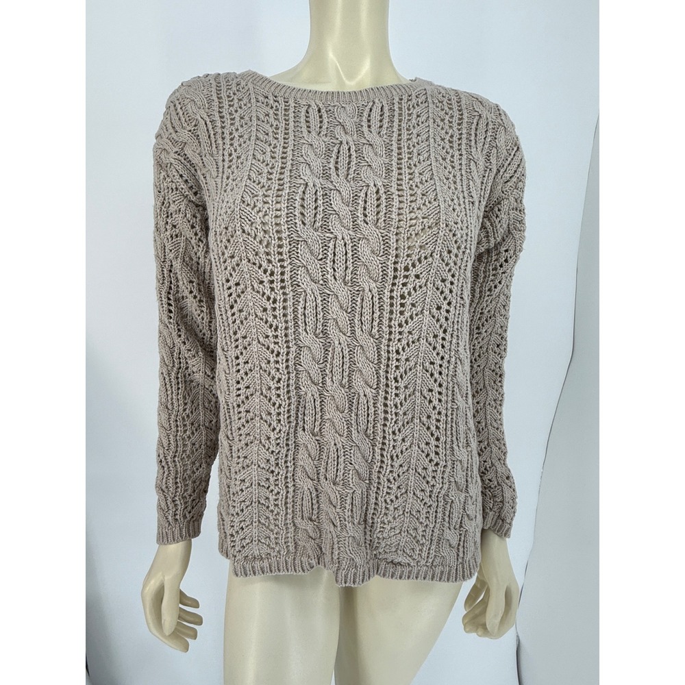 Gap Vintage Linen Cotton Cable Knit‎ Sweater Medium Open Weave Pointelle Cream M
